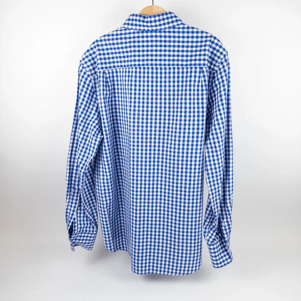 Crewcuts Cotton Poplin Collared Gingham Pocket Button Down Shirt Blue Kids Sz 12